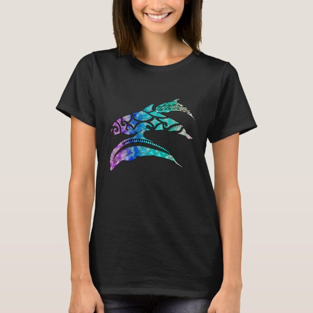 Tribal Dolphin Pod Ocean T Shirt (Framsida)