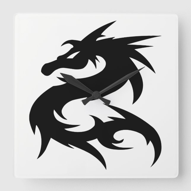 Tribal Dragon Silhouette Fyrkantig Klocka (Framsida)