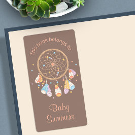 Tribal Dreamcatcher Boho Baby Bookplate Brown Fraktsedel