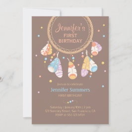 Tribal Dreamcatcher Boho Baby första födelsedag Inbjudningar