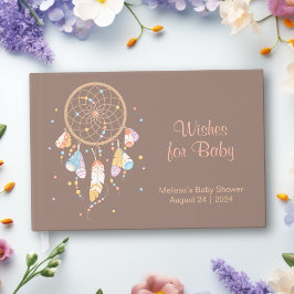Tribal Dreamcatcher Boho Baby Shower Brown Gästböcker