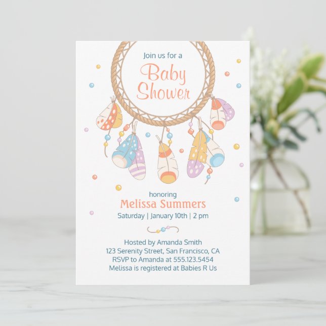 Tribal Dreamcatcher Boho Baby Shower Inbjudningar (Stående Fram)