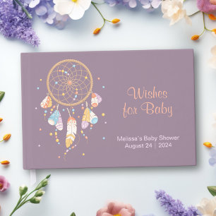 Tribal Dreamcatcher Boho Baby Shower Lila Gästböcker