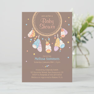 Tribal Dreamcatcher Boho Brown Baby Shower Inbjudningar