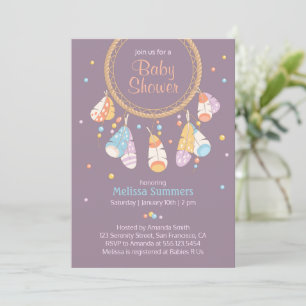 Tribal Dreamcatcher Boho Lila Baby Shower Inbjudningar