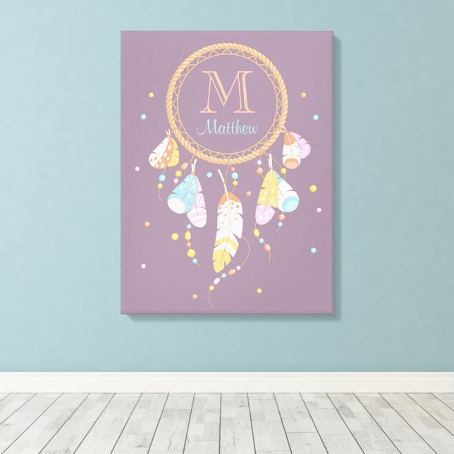 Tribal Dreamcatcher Boho Lila Monogram Initial Canvastryck (Insitu (trägolv))