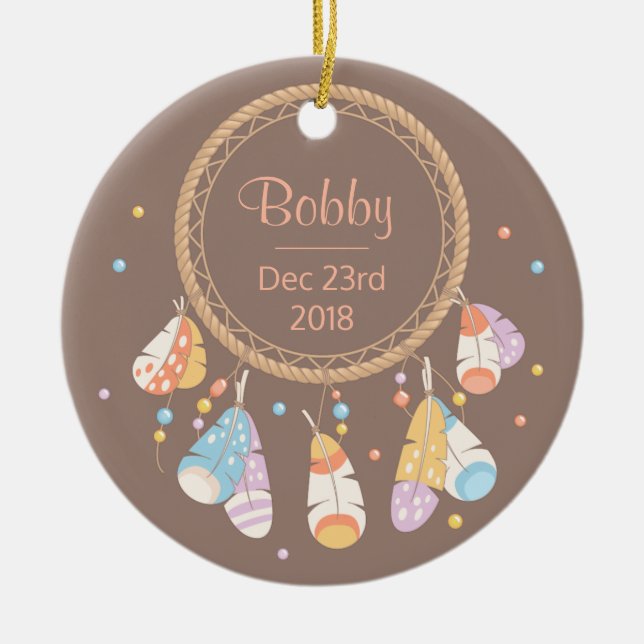 Tribal Dreamcatcher Boho Ny Baby Souvenir Julgransprydnad Keramik (Framsidan)