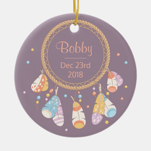 Tribal Dreamcatcher Boho Nyfödd bebis Keepsaké Julgransprydnad Keramik (Framsidan)