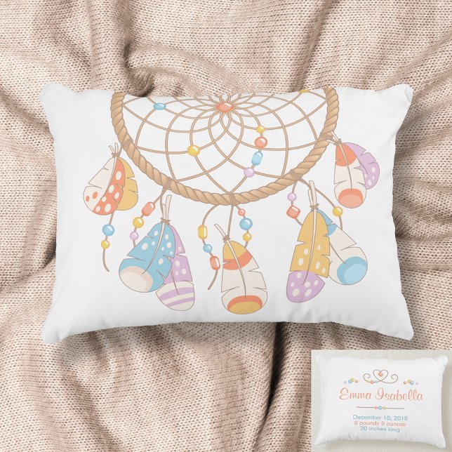 Tribal Dreamcatcher Nyfödd bebis Namn Birth Keepsa Prydnadskudde (Skapare uppladdad)