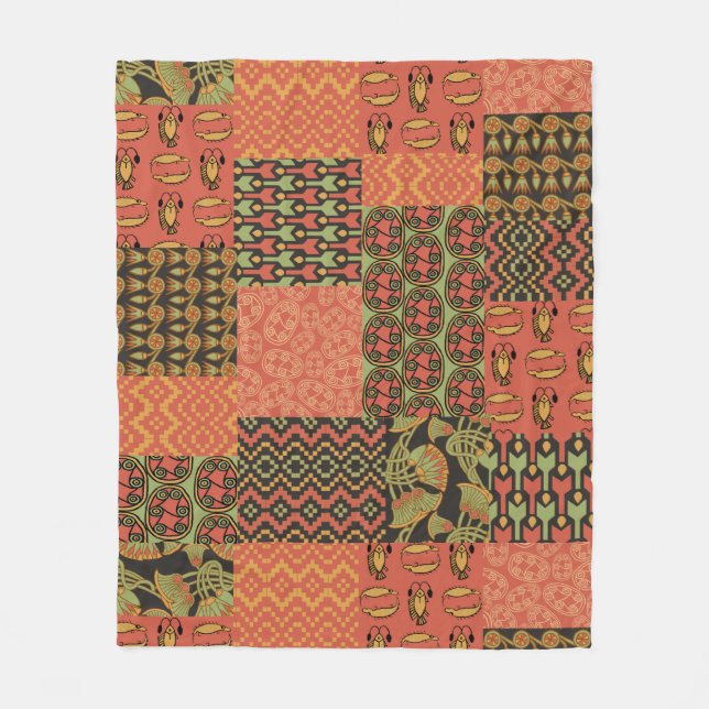 Tribal Egyptian Faux Patchwork Rusty Red Fleecefilt (Framsidan)