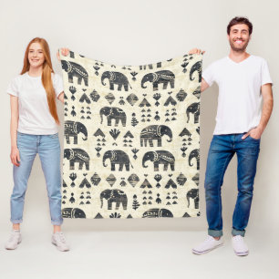 Tribal Elefant Boho Mönster (1) Fleecefilt