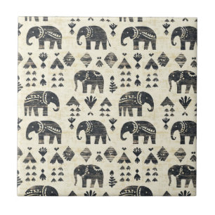 Tribal Elefant Boho Mönster (1) Kakelplatta