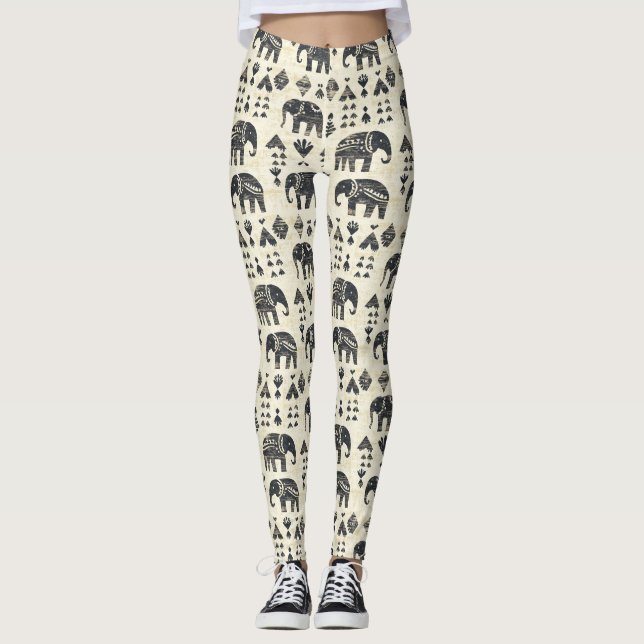 Tribal Elefant Boho Mönster (1) Leggings (Framsida)