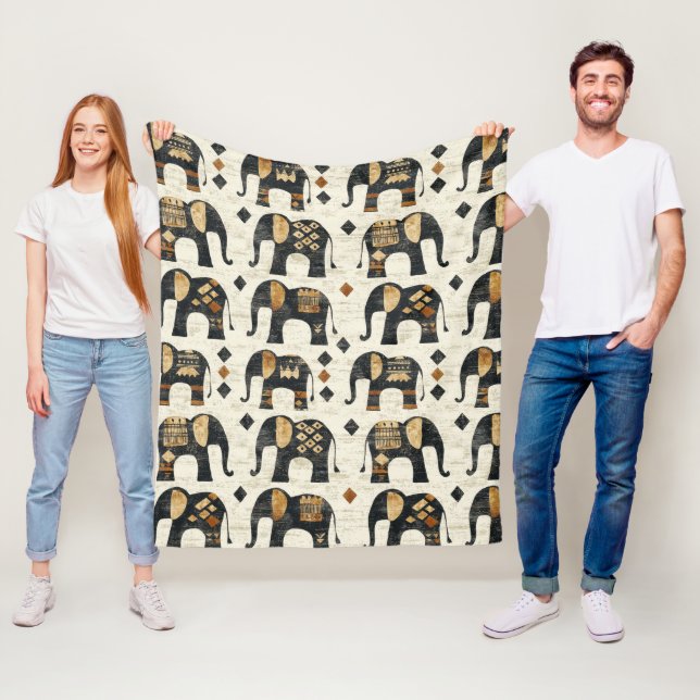 Tribal Elefant Boho Mönster (2) Fleecefilt (På plats)