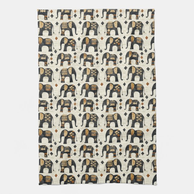 Tribal Elefant Boho Mönster (2) Kökshandduk (Vertikal)