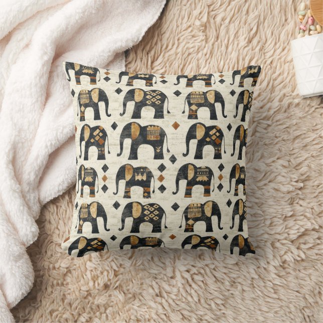 Tribal Elefant Boho Mönster (2) Kudde (Filt)