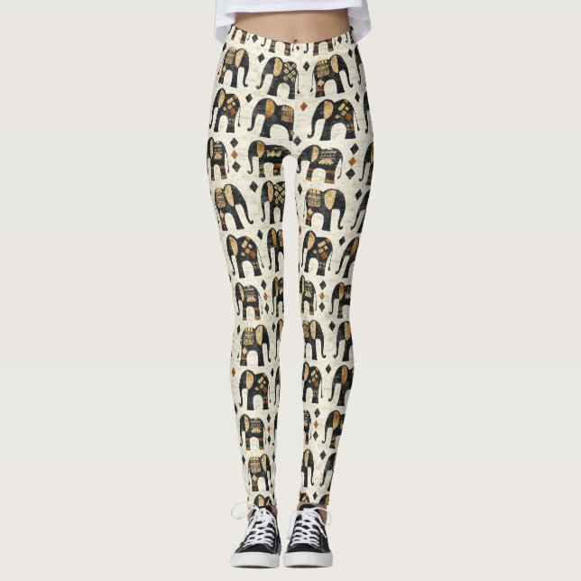 Tribal Elefant Boho Mönster (2) Leggings (Framsida)