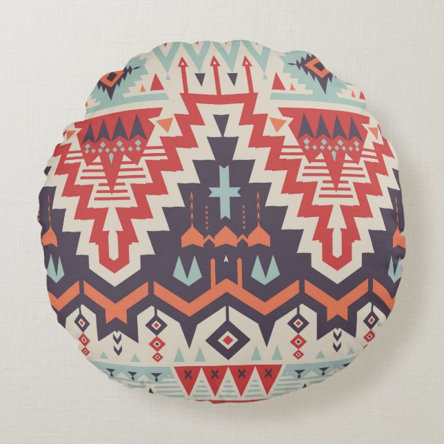 Tribal Elegance: Geometric Ethnic Print Rund Kudde (Framsidan)