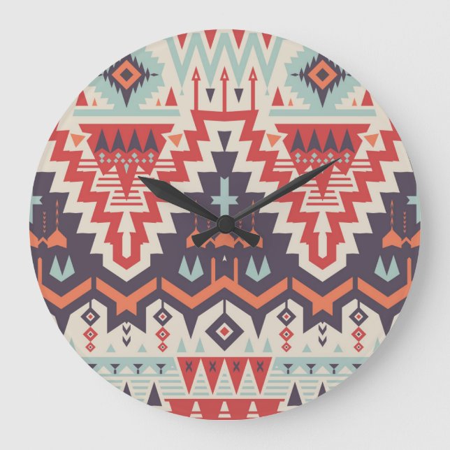 Tribal Elegance: Geometric Ethnic Print Stor Klocka (Framsida)