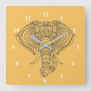 Tribal elephant African animal art Fyrkantig Klocka