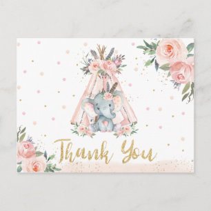 Tribal Elephant Birthday Baby Shower Tack Vykort