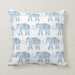 Tribal Elephant Blue Mandala on White Kudde<br><div class="desc">Elephant mönster med blå mandala i vit bakgrund</div>