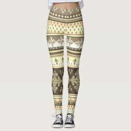 Tribal Ethnic Cream Earth Tones Brown Olive Khaki Leggings