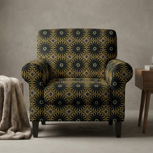 Tribal Ethnic Faux Guld och Black Mosaic Mönster Tyg