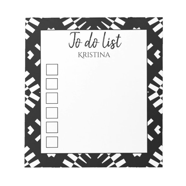 Tribal Ethnic Monochrome Black & White to Do List Anteckningsblock (Framsida)
