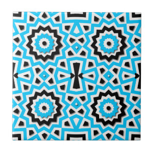 Tribal Ethnic Mosaic Teal Black and White Mönster Kakelplatta