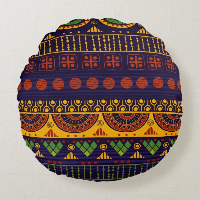 Tribal Ethno: Seamless Mönster Design. Rund Kudde (Framsidan)