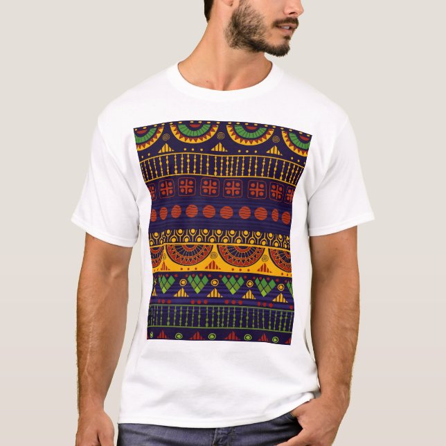 Tribal Ethno: Seamless Mönster Design. T Shirt (Framsida)