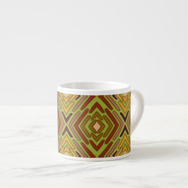 Tribal Etisk Röd Grön Guld Mönster Espressomugg (Framsida höger)