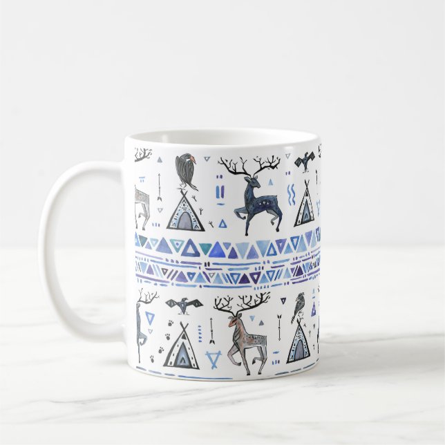 Tribal-etnisk, djur drömmer catcher, sömlös. kaffemugg (Vänster)