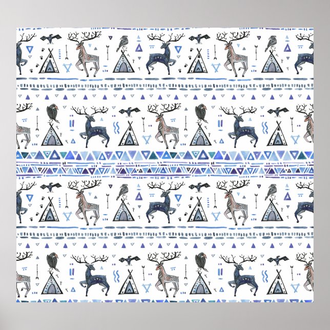 Tribal-etnisk, djur drömmer catcher, sömlös. poster (Framsidan)