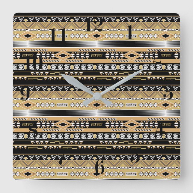 Tribal, etnisk, prydnadsföremål fyrkantig klocka (Framsida)