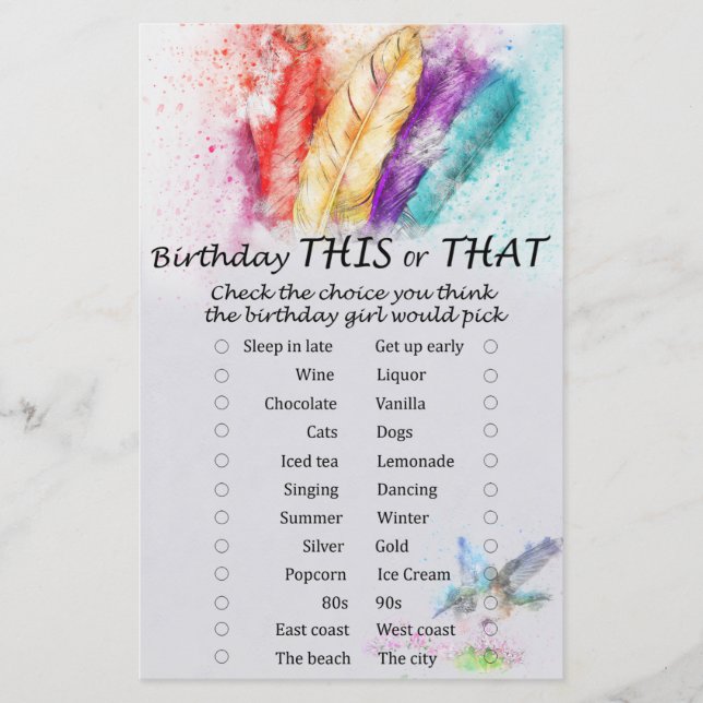 Tribal Feather Födelsedag detta eller det spel (Framsida)