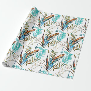 Tribal Feather och Hanging Blue Cristal Mönster Presentpapper