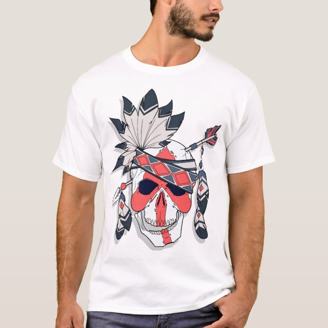 Tribal Feather Skull Grafisk T-Shirt (Framsida)