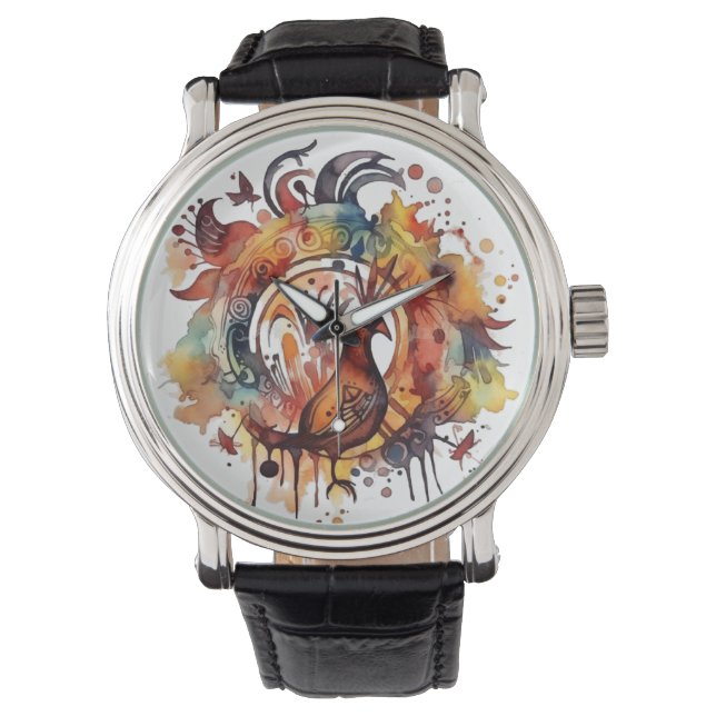 Tribal Fenix Vattenfärg Mandala Ur Konst Armbandsur (Framsida)