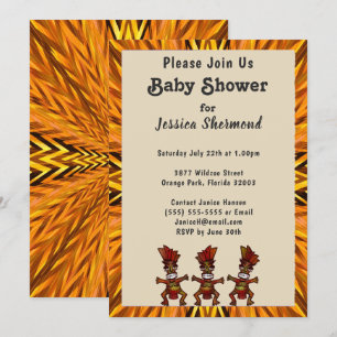 Tribal Fertility Dance Golden Abstrakt Baby Shower Inbjudningar
