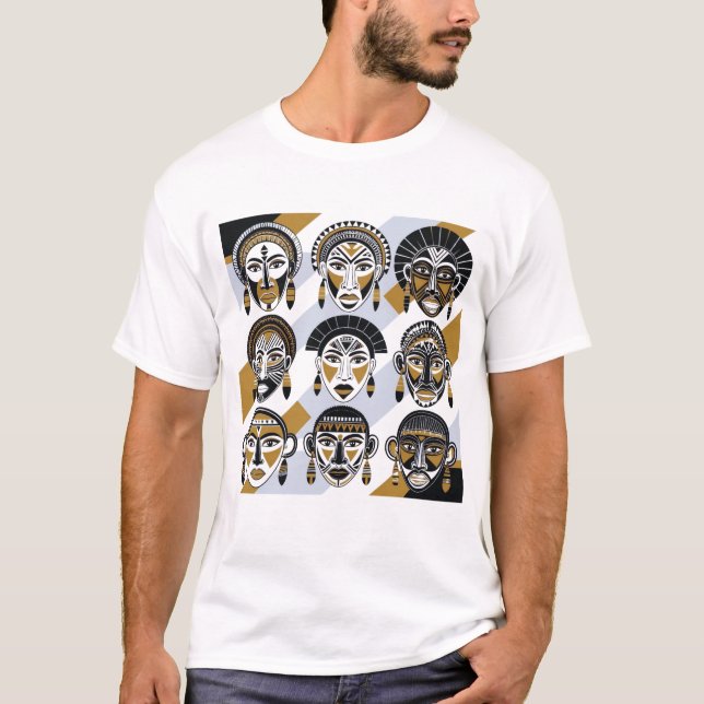 Tribal Fierce Mask Grid  T Shirt (Framsida)