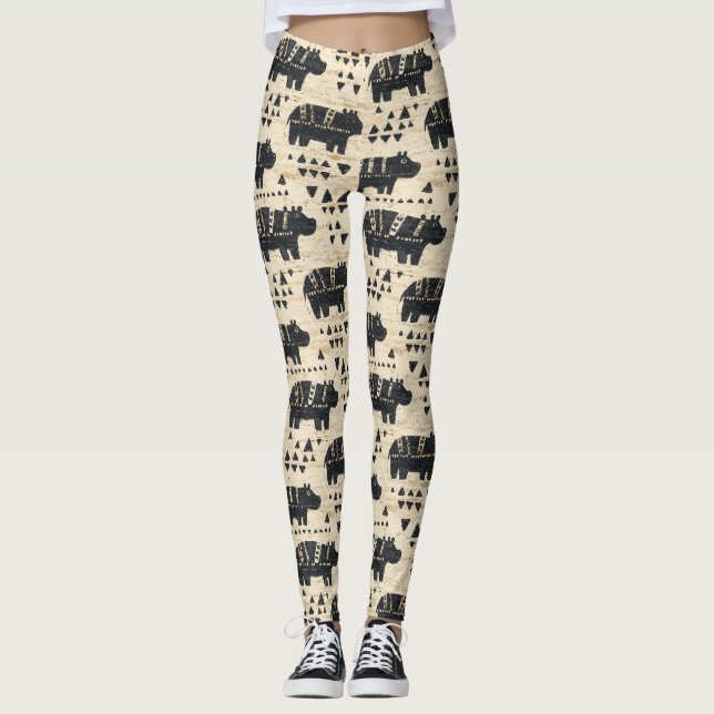 Tribal flodhäst safari-mönster leggings (Framsida)