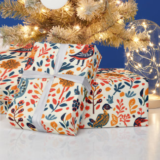 Tribal Folk Mönster Present Wrap Livlig Etisk Desi Presentpapper
