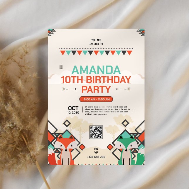 Tribal Fox 10:e födelsedagsinbjudan Inbjudningar (Skapare uppladdad)
