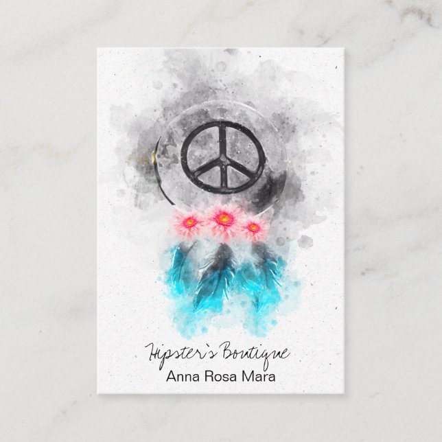 *~* Tribal Fredstecken Feathers Flowers Boho Grung Visitkort (Framsida)