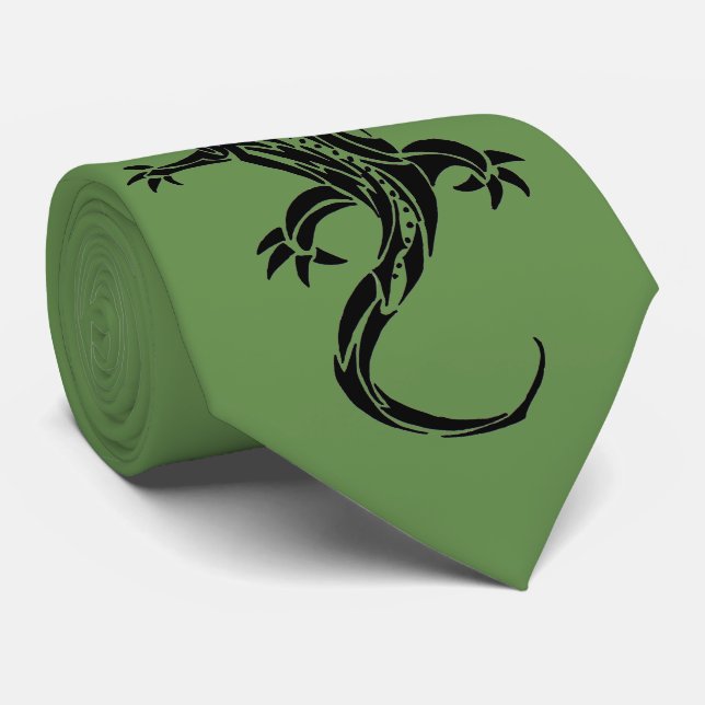 Tribal Gecko Grönt Neck Tie Slips (Rullad)