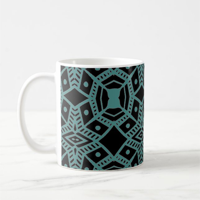 Tribal Gems Black & Teal Mönster Coffee Mugg (Vänster)