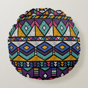 Tribal Geometric Aztec: Colorful Vintage Mönster Rund Kudde