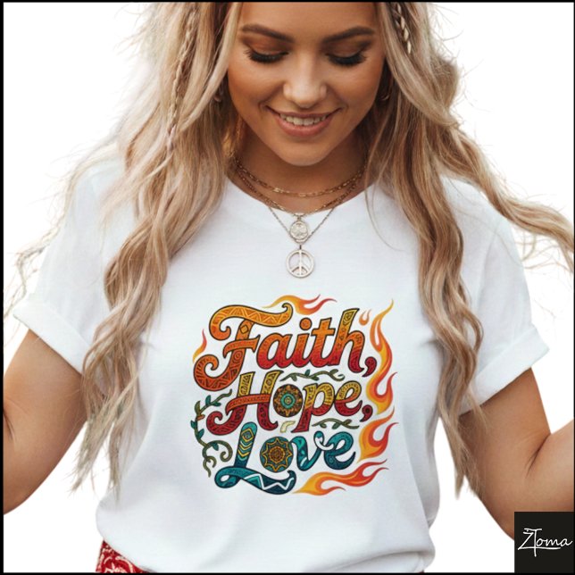 Tribal Geometric Faith Hope Love Flames T Shirt (Skapare uppladdad)
